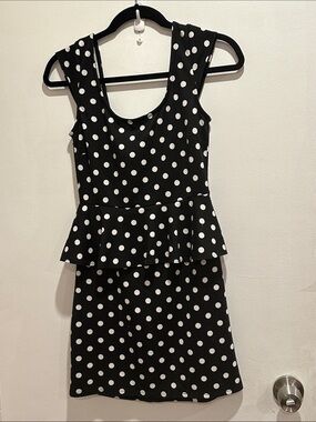 Speechless Polka Dot Peplum Dress - Black & White